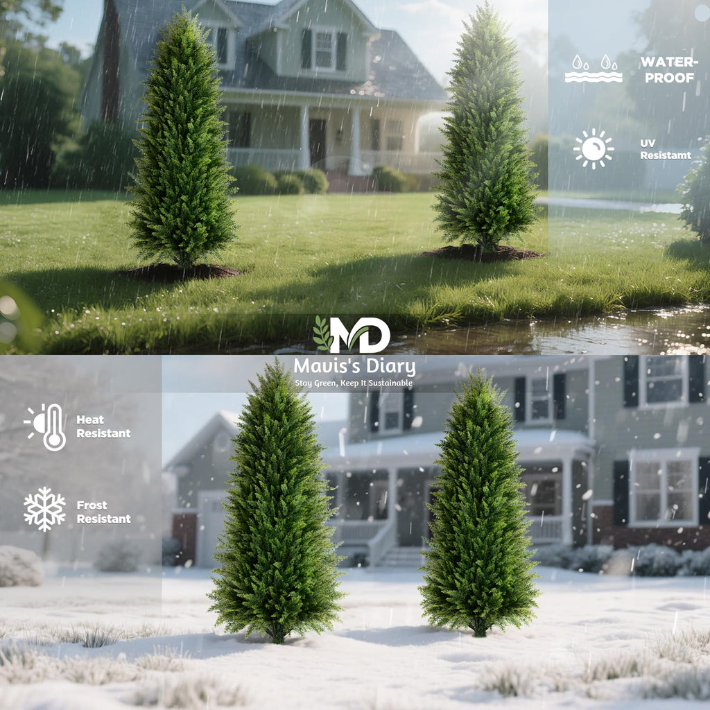 5FT Artificial Cedar Topiary Trees (2 Pack) - UV Resistant Fake Evergreen Shrubs with Extra Dense Foliage, Odorless