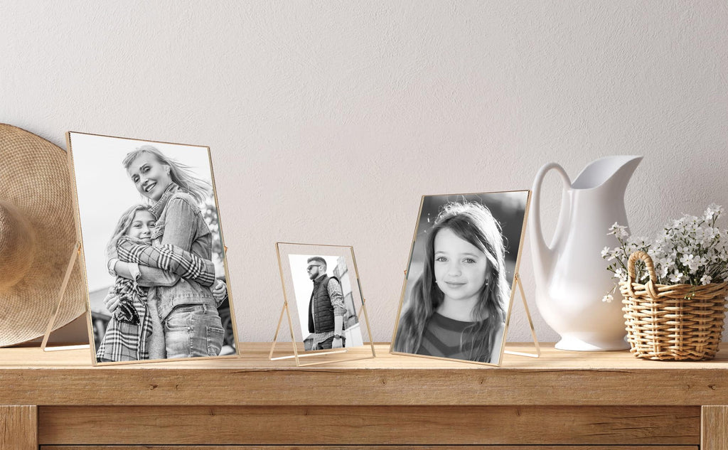 Gold 5x7'' Floating Frame Set of 2, For Photo Sizes (3.5 x5'', 4x 6'' up to 5x7'' ), Beautiful Metal Lace Edge Frames