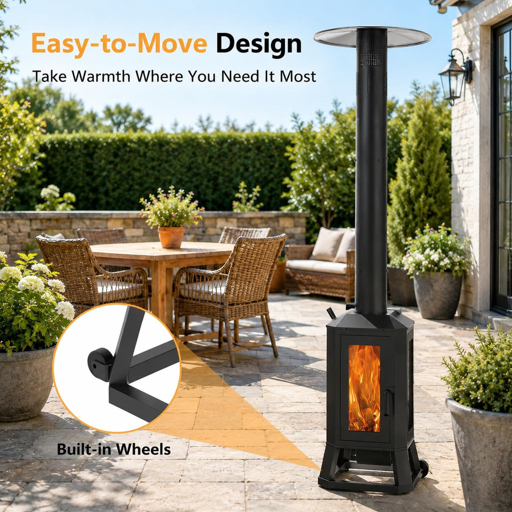 Wood Pellet Outdoor Patio Heater, 70, 000 BTU, with Glass Viewing Window