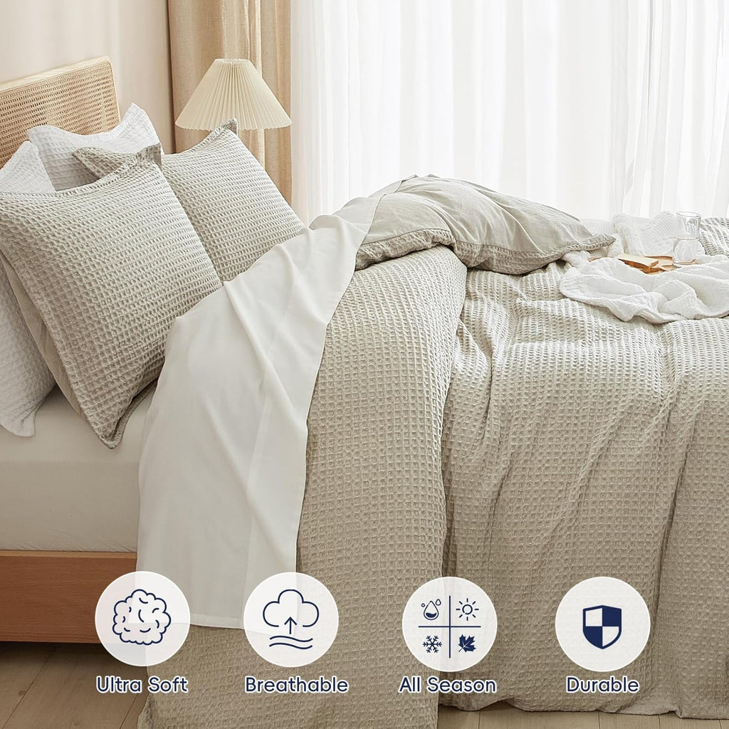 Waffle Weave Duvet Cover Set Queen, No Snagging Ultra Soft Luxury Textured Breathable Comforter Cover for All Season