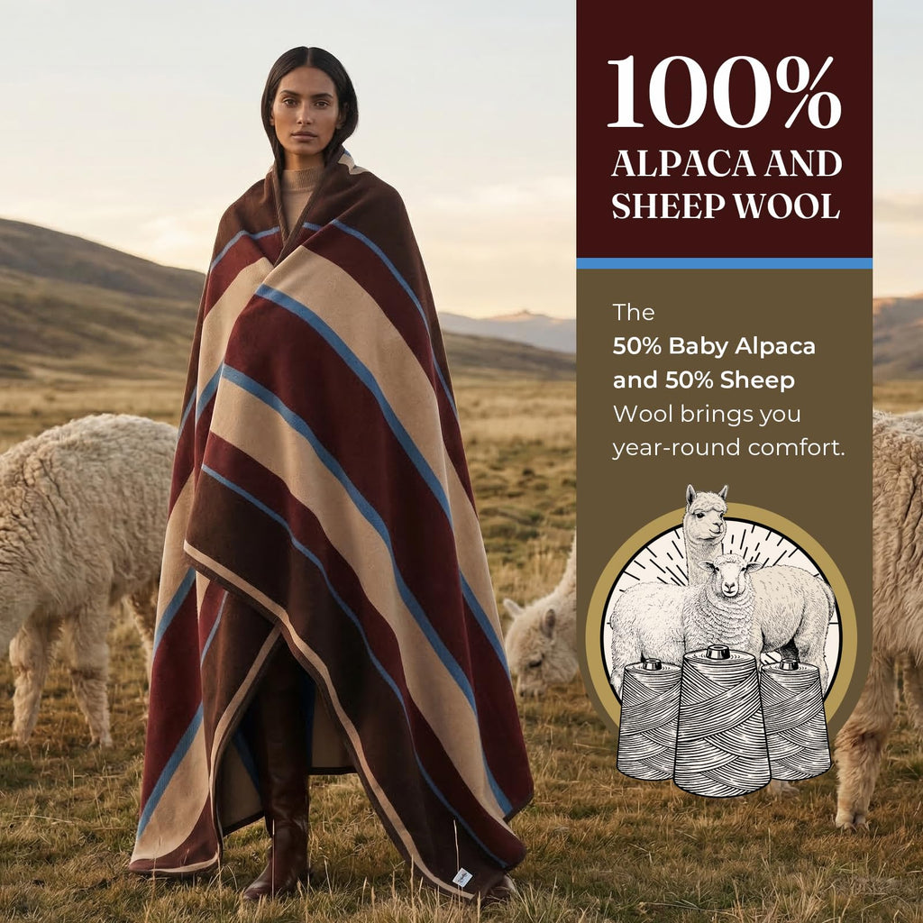 Alpaca Wool Blanket 50% Alpaca 50% Sheep Wool Blend, Ultra-Soft