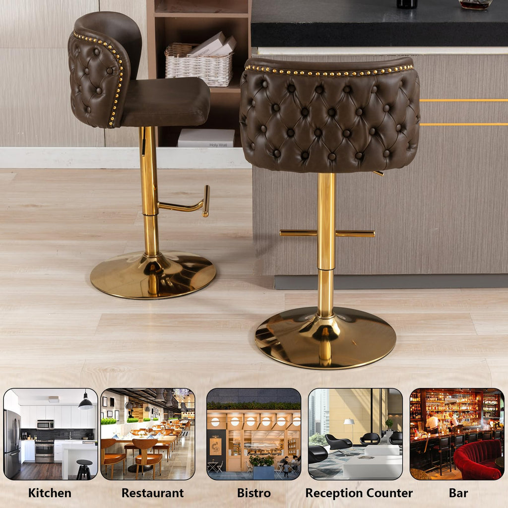 PU Faux Leather Swivel Bar Stools Set of 6 Height Adjustable Kitchen Island Counter Stools Tufted Wingback Dining