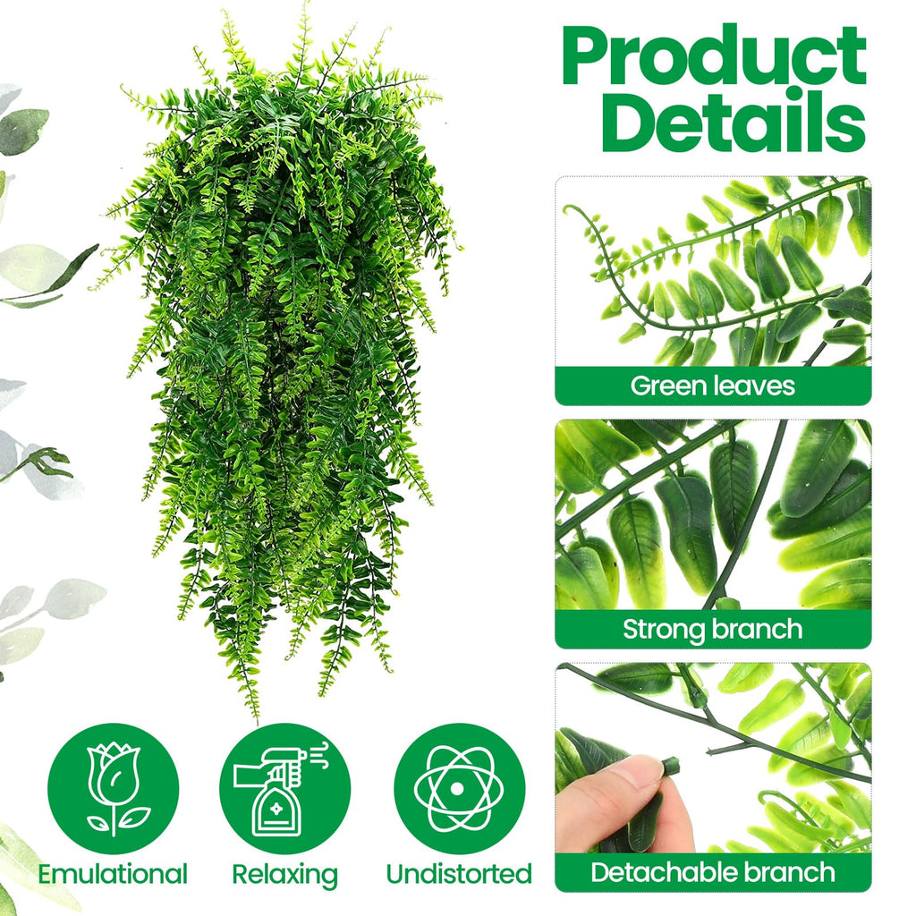 88 Pcs Artificial Hanging Plants Boston Ferns 32 Inch Plastic