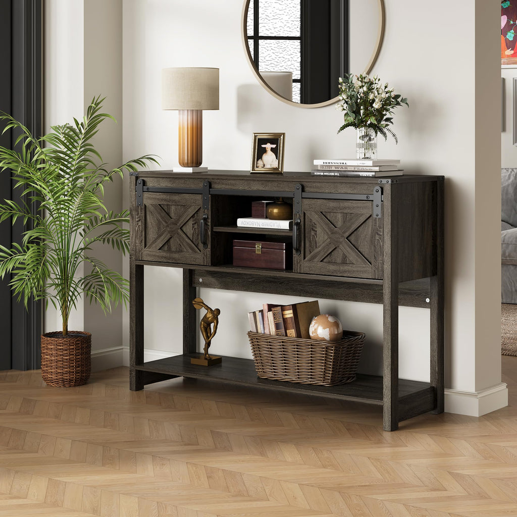 46" Long Console Table with Storage Shelf & Sliding Barn Door