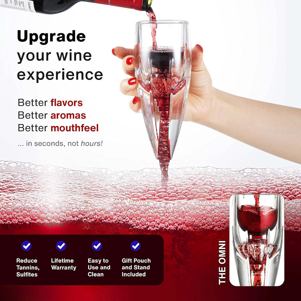 Wine Aerator OMNI Set - Premium Decanter for Red Wine Lovers with Gift Box, Velvet Bag, and Mini Stand - Durable