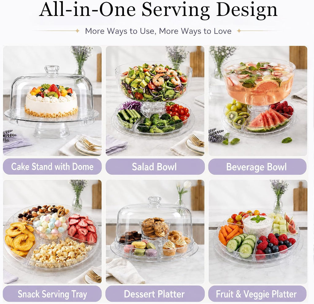 12 Inch Clear Acrylic Cake Stand With Lid, Versatile Reversible Design