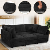 86'' Chenille Modular Couch with Removable Ottoman, 6 Seater Secional Sofa with Adjustable Backrests