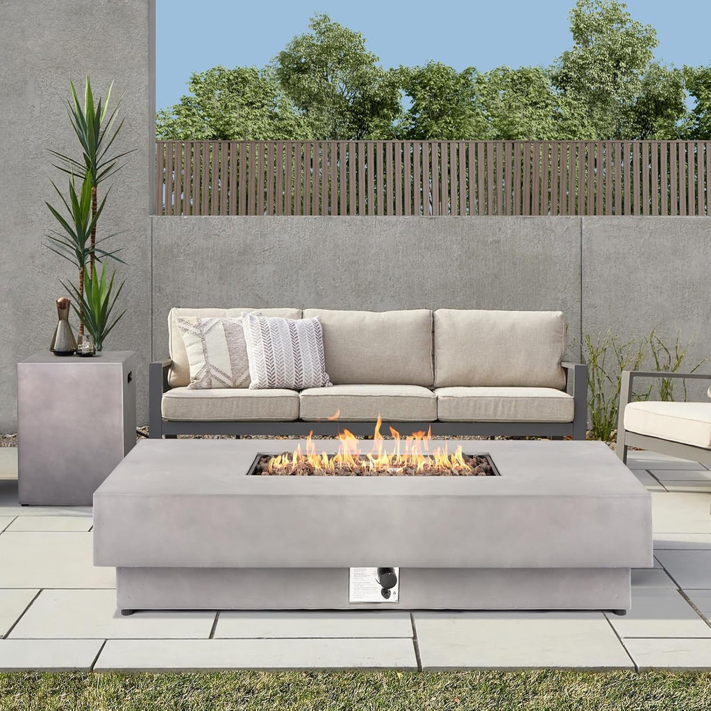 60-inch Fire Pit Table w/Tank Cover, 2-Piece Outdoor Propane/Natural Gas Firepit for Outside Patio
