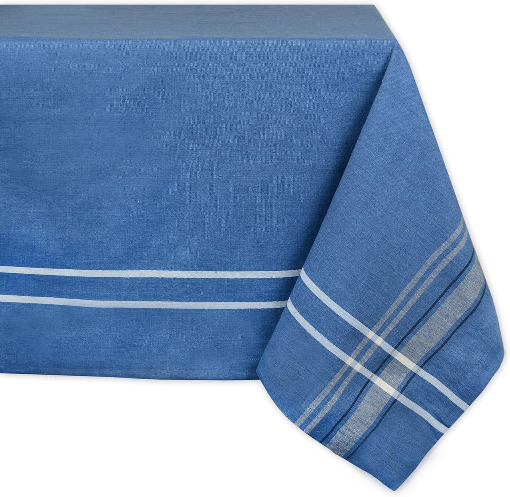 French Stripe Tabletop Collection Farmhouse Style Dining Table Linen Tablecloth, 60x84, Blue Chambra