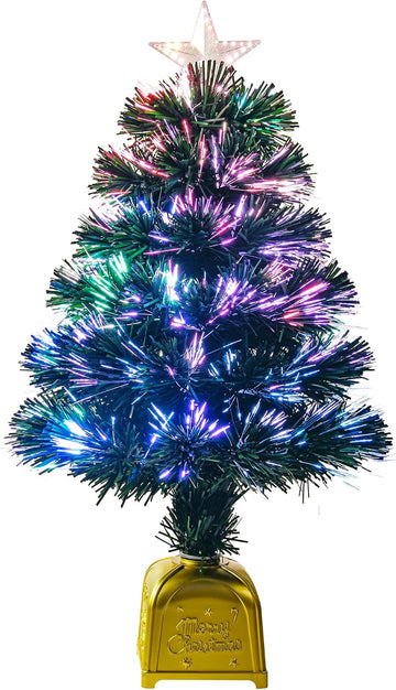 24inch Green Pre-lit Fiber Optic Christmas Tree,Small Christmas Tree