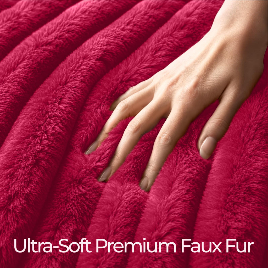 Red Faux Fur Throw Pillow Covers 26x26, Set of 2 Cushion Cases
