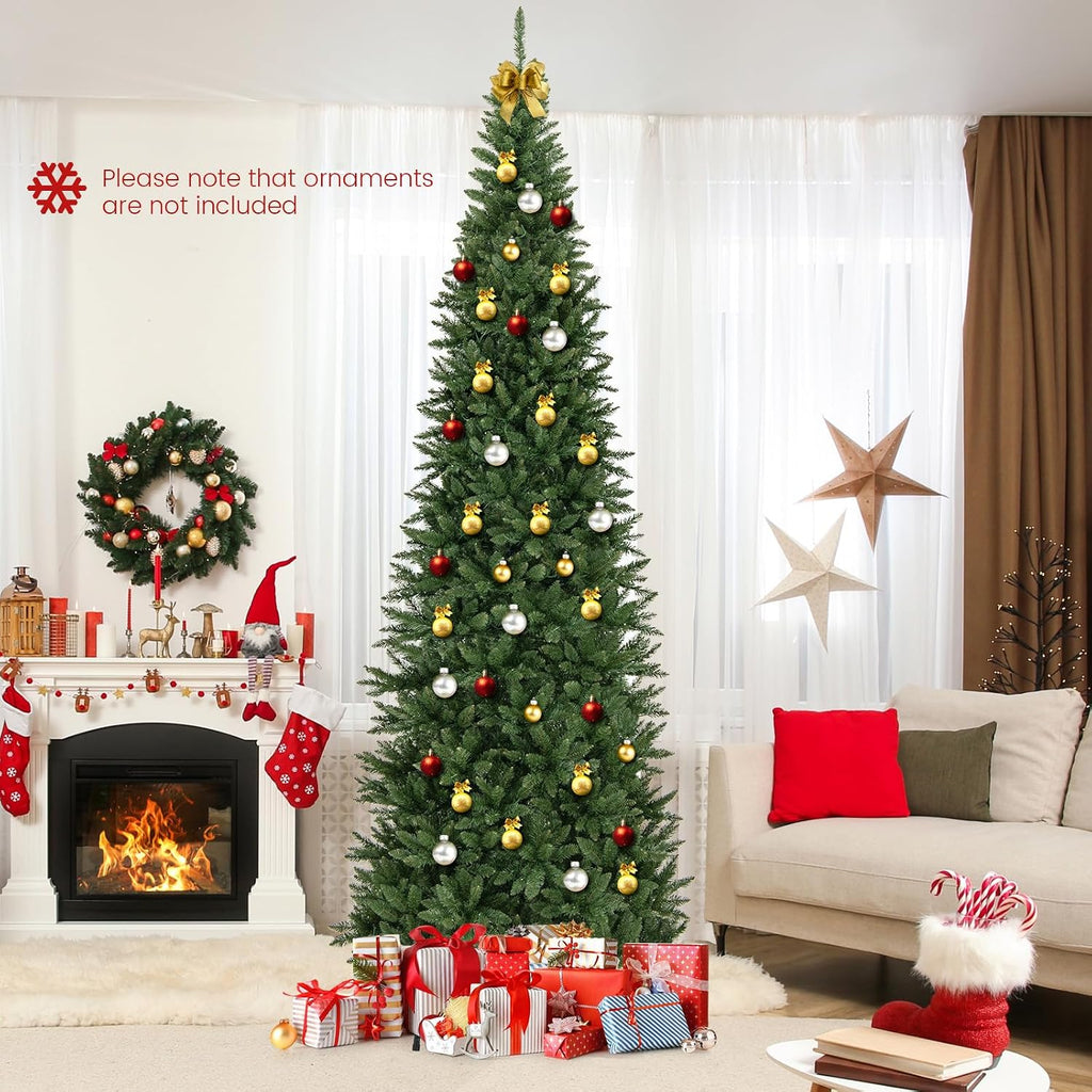 12 FT Pre-lit Artificial Christmas Tree, Hinged Christmas Tree w/Quick Power Connector, 2125 Branch Tips & 800 Warm