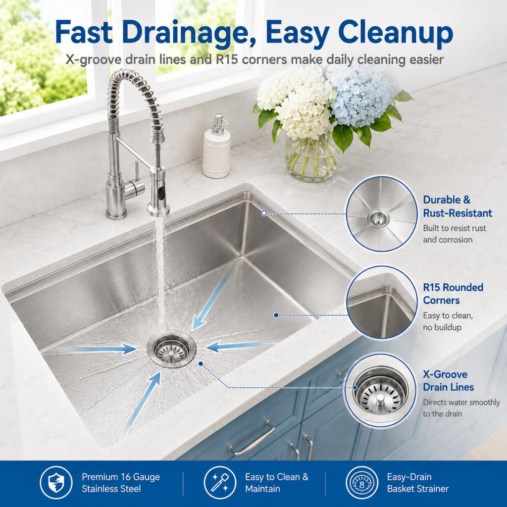 Undermount Kitchen Sink 27 X 18 inch, Single Bowl Workstation Sink