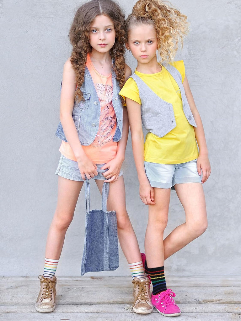 6 Pairs Kids Boys Crew Socks Kids Cotton Rainbow Stripe Calf Breathable Athletic Socks for Girls and Boys