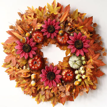 28" Large Artificial Flowers Fall Wreath for Front Door Decor (Fall Orange)