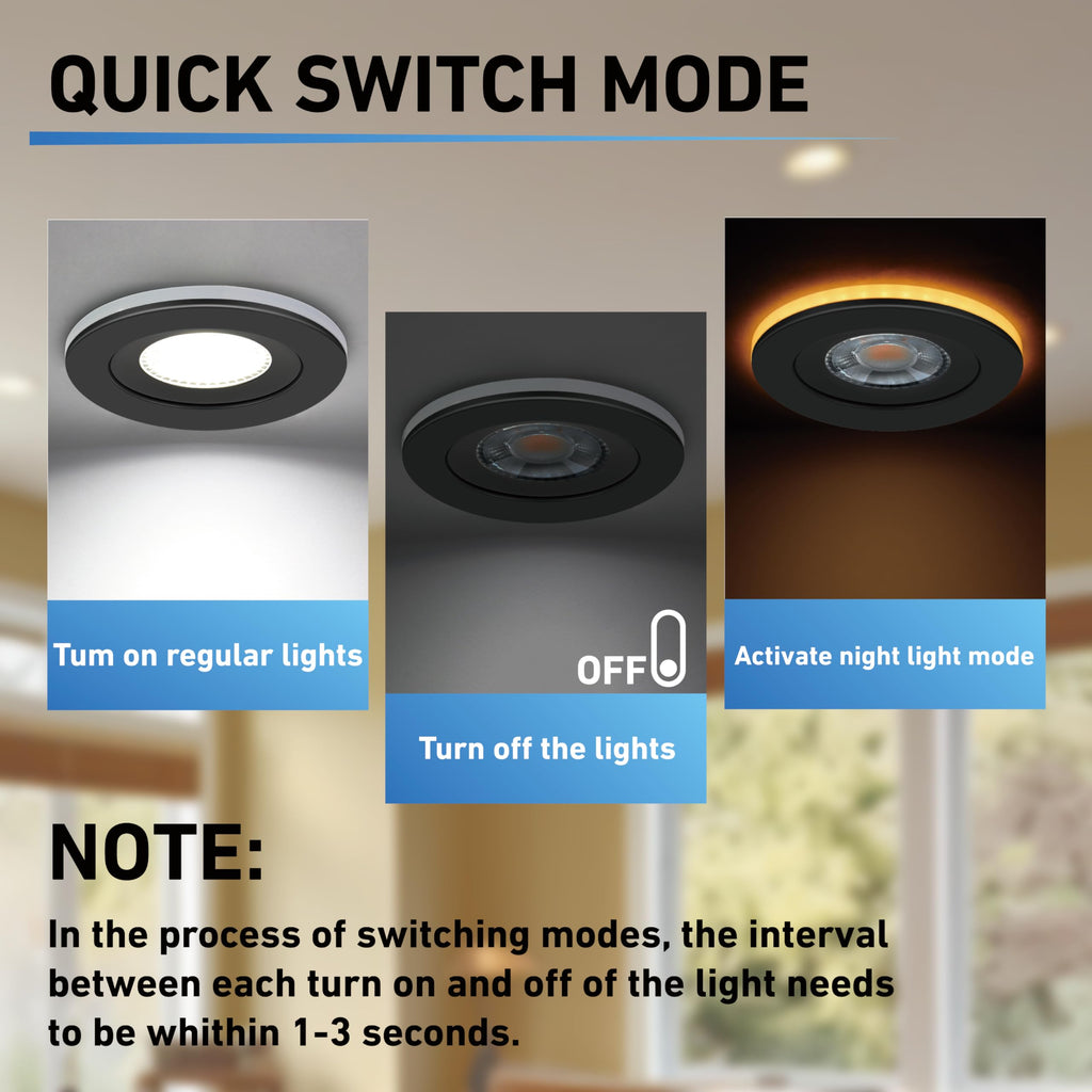 Black Led Recessed Lights 4 in 1 Pk with Nightlight,Dimmable