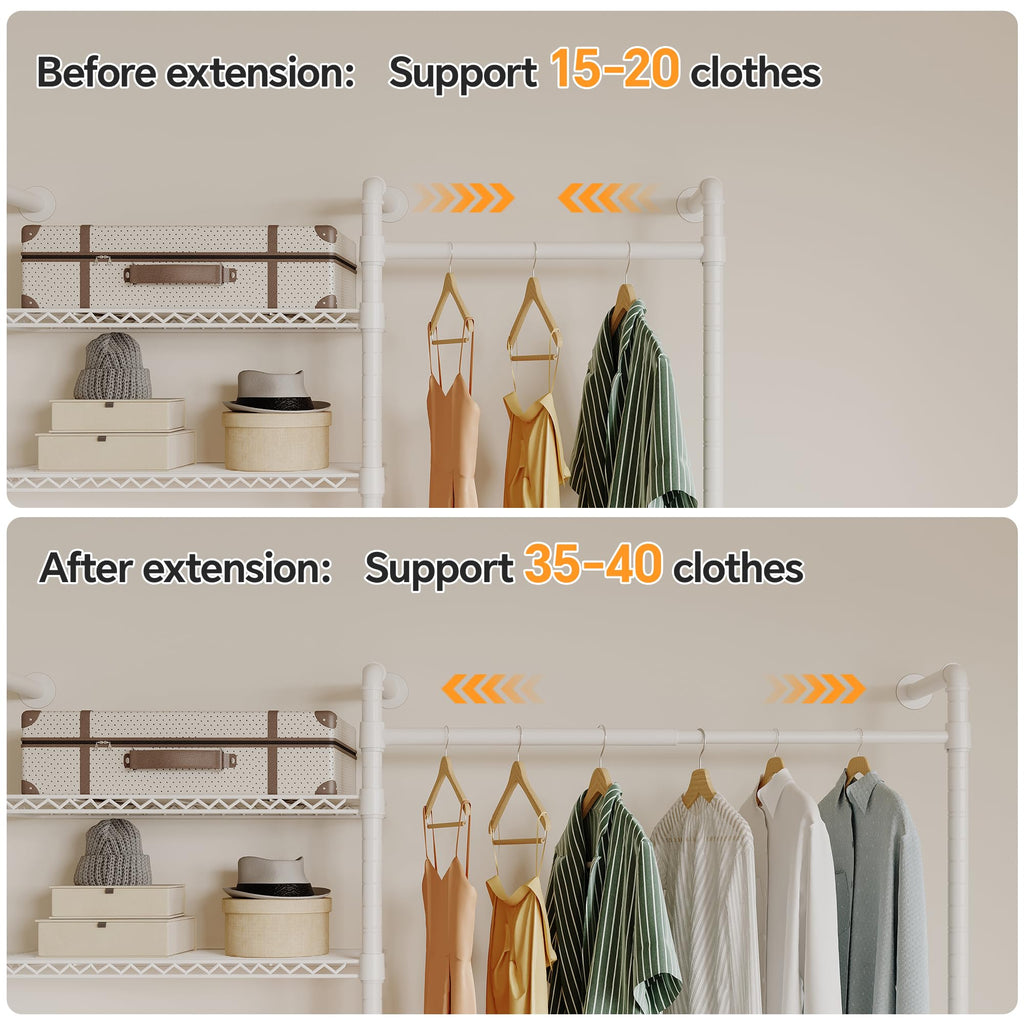 W4 Wall Mounted Clothes Rack, Industrial Pipe Clothing Rack, White
