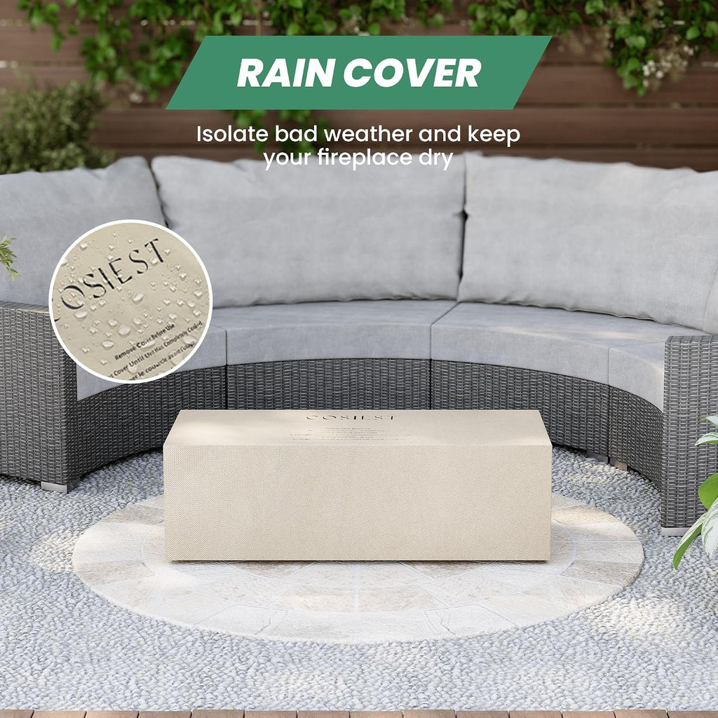 Outdoor Propane Fire Pit Coffee Table, 42-inch x 13-inch Terrazzo Rectangle Base Patio Heater w Certified