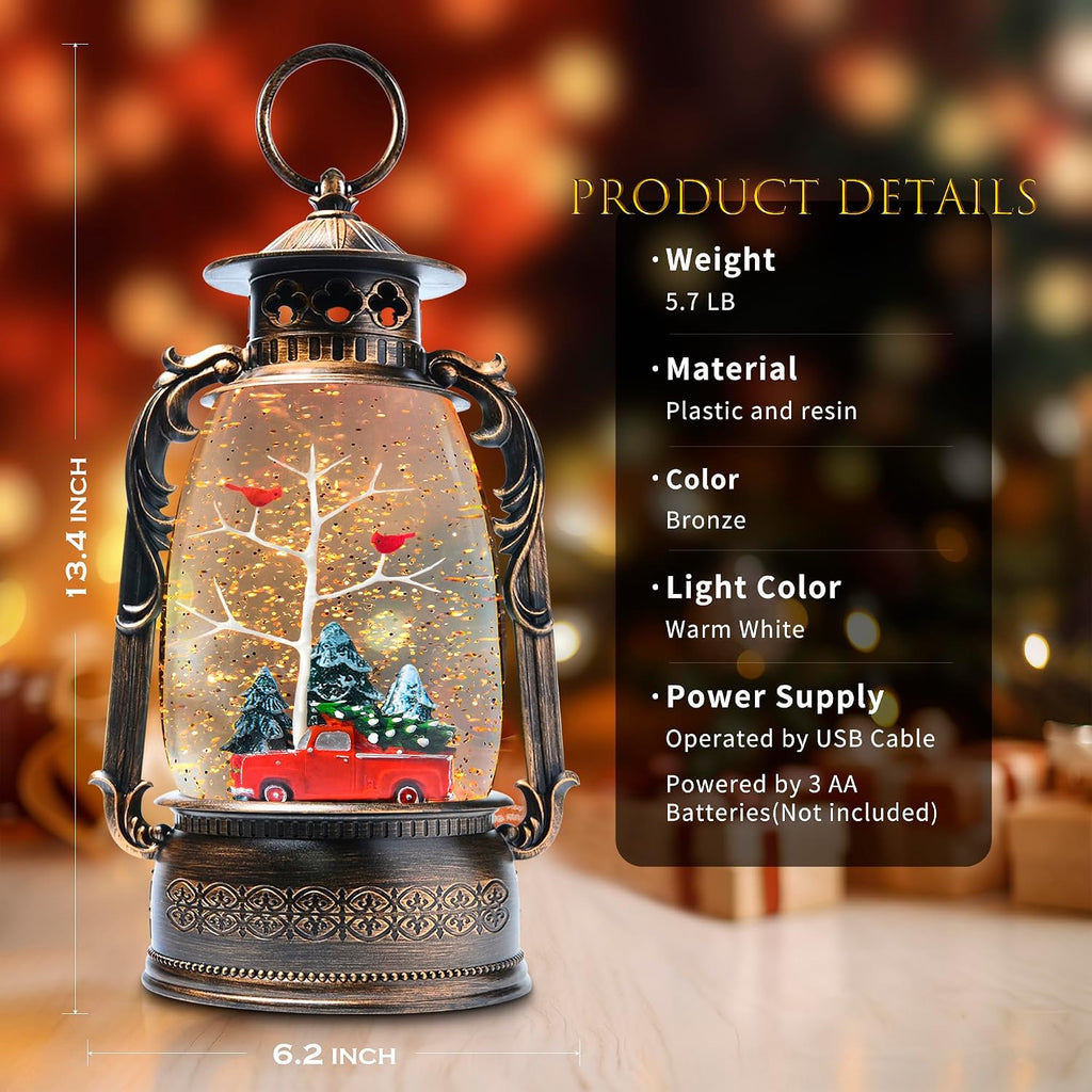 Large Christmas Snow Globes, 13.8" Cardinal Musical Snow Globe 8 Songs 6H Timer Music Box Dual Power Snowglobes