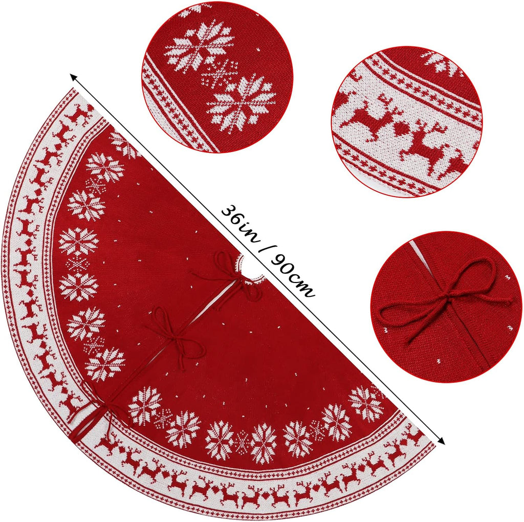 Christmas Tree Skirt Rustic Knit Christmas Tree Mat 36In Red