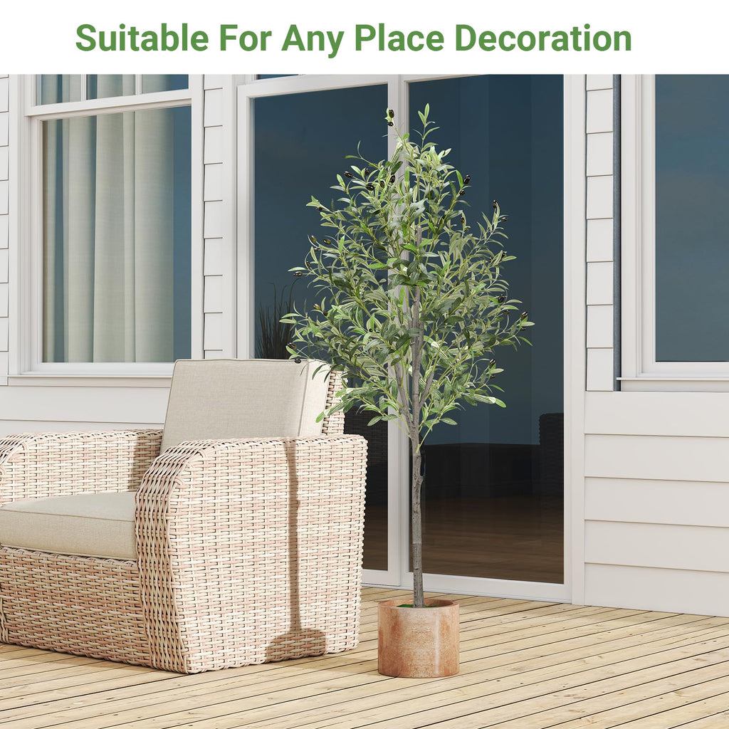 5FT Olive Tree Artificial, 150cm Faux Olive Tree with Lifelike Olive Leaves & Stable Cement Weight Thickened Bottom