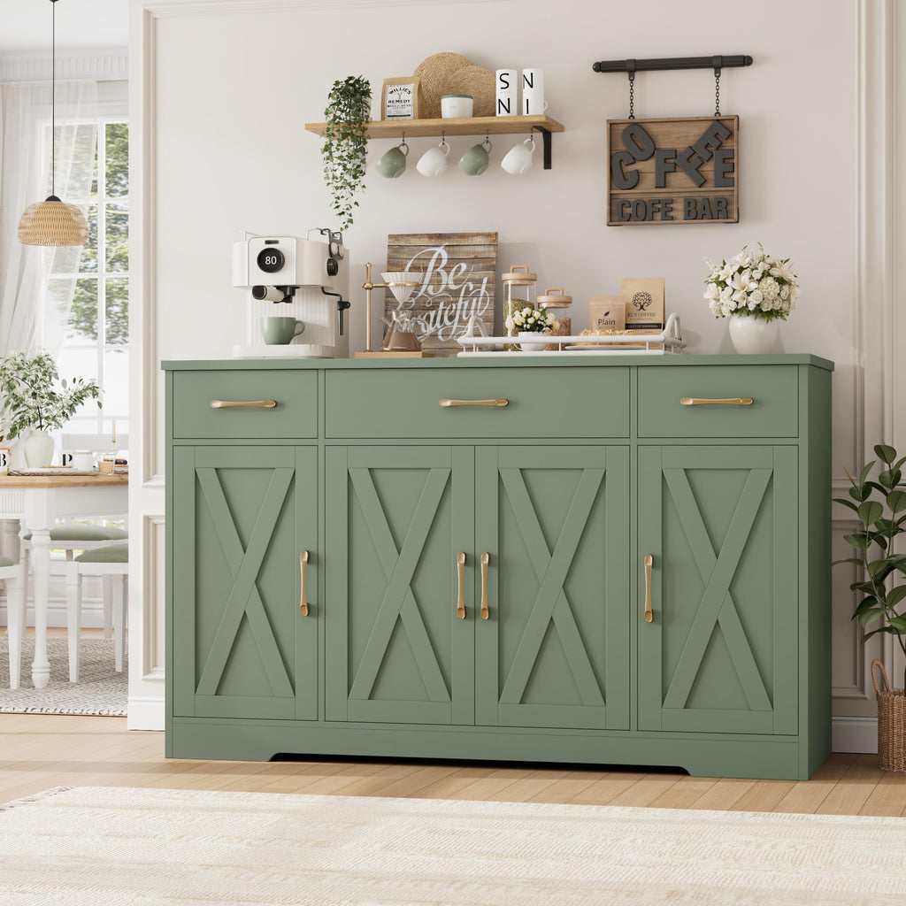 Kitchen Buffet Sideboard Storage Cabinet, Coffee Bar Cabinet, Green