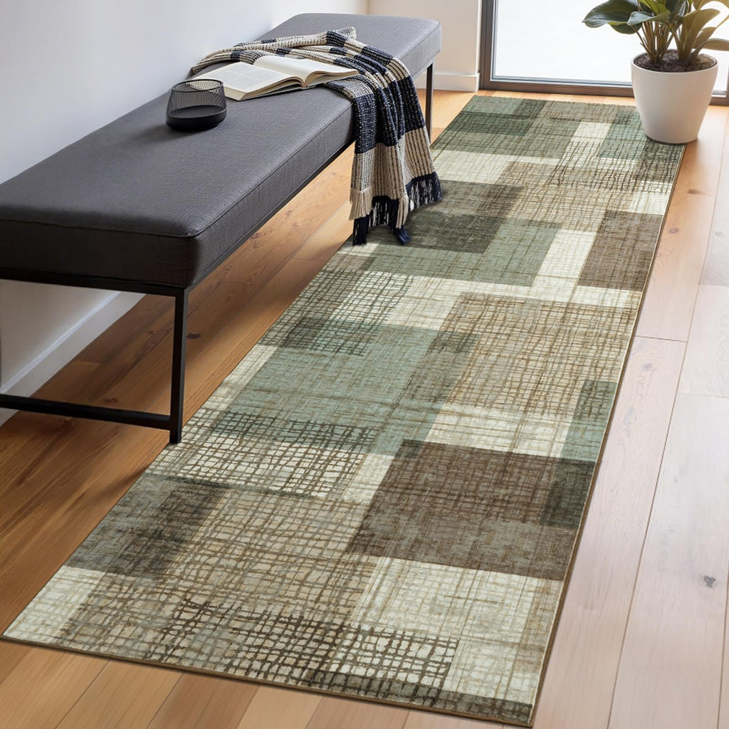 Washable Runner Rug Kitchen Bedroom, Green