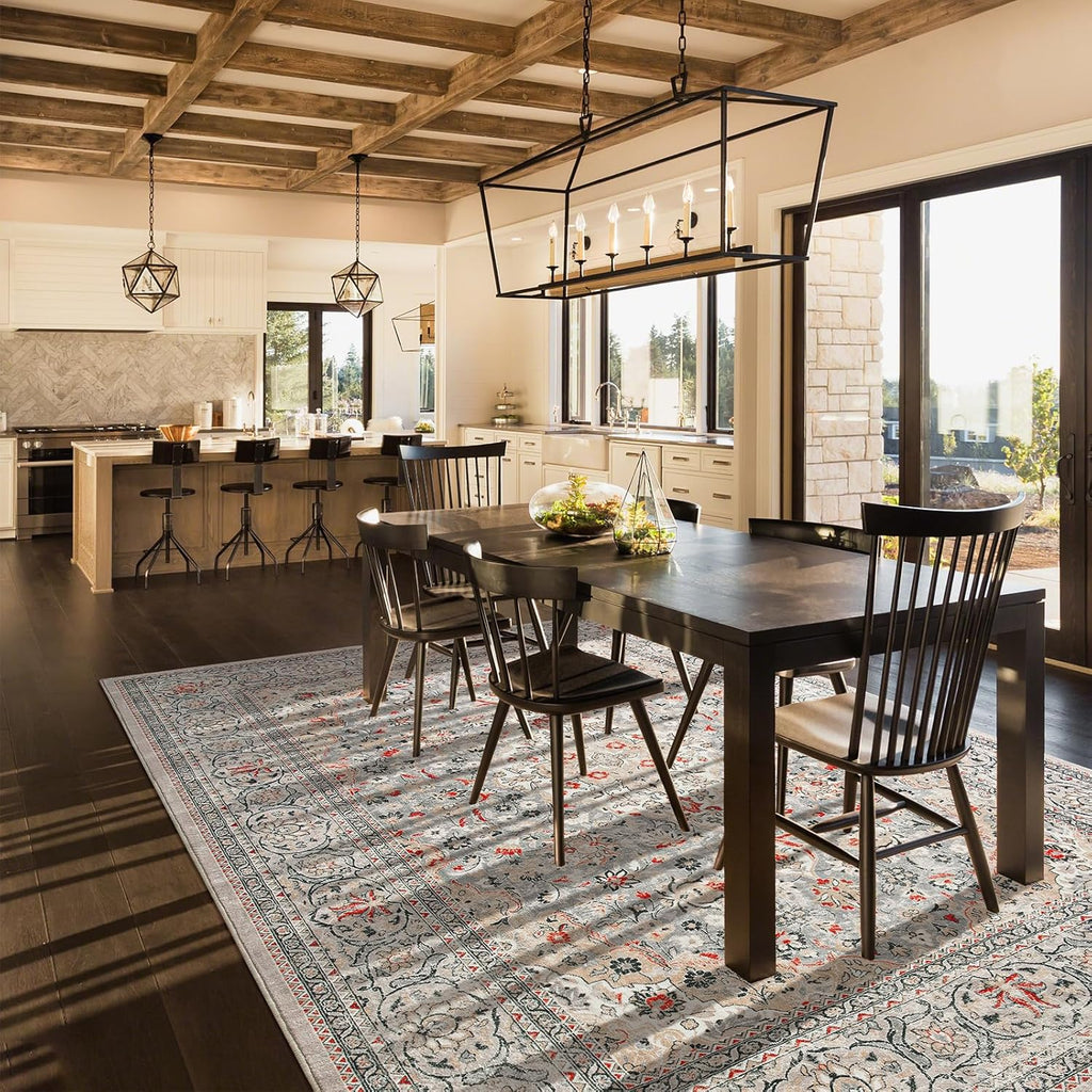 Washable Rug 4x6, Beige Area Rugs Non Slip, Indoor Low Pile Carpet with Rubber Backing for Living Room Kitchen
