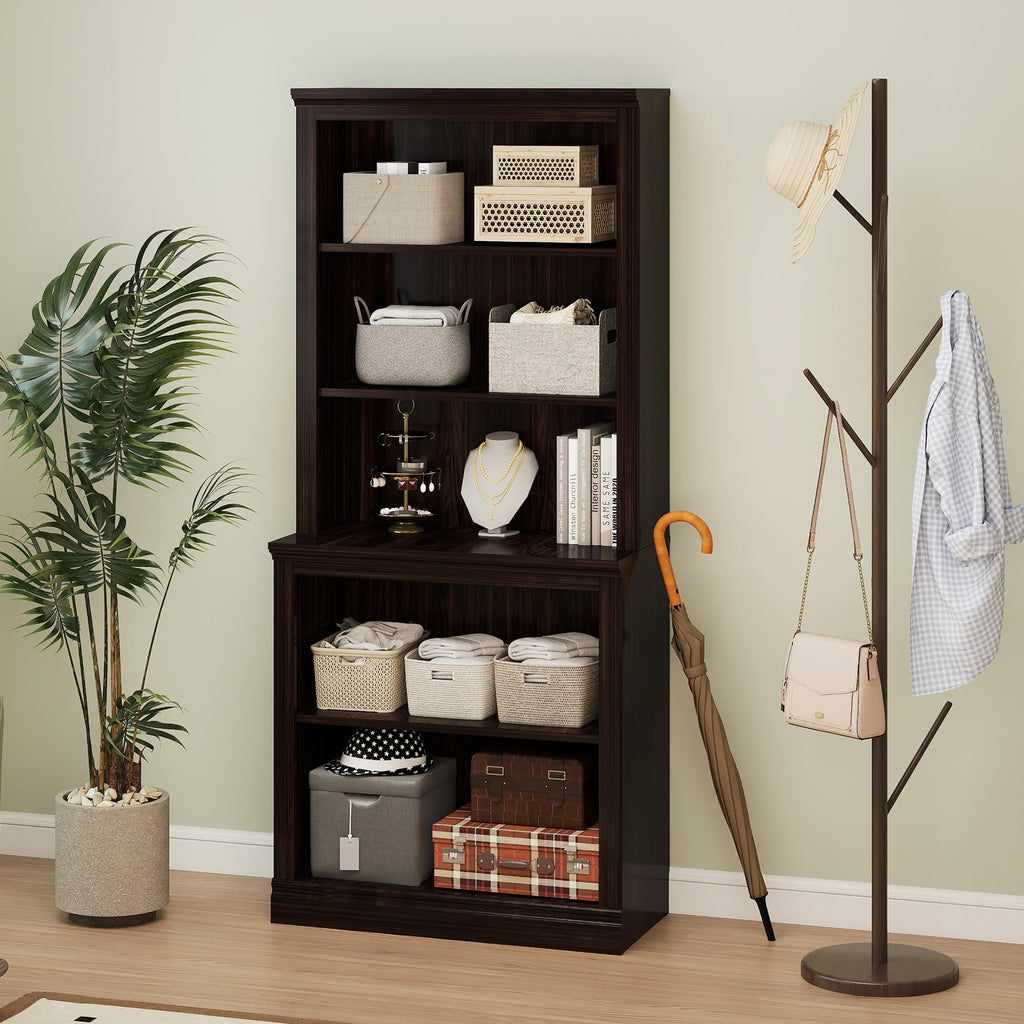 72" Tall Bookcase, Large Floor Standing Bookshelf, Dark Cherry