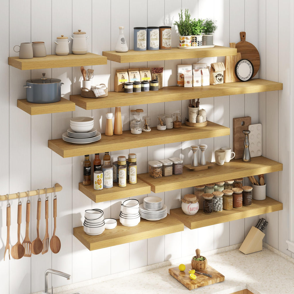 16 Inch Floating Shelves for Wall 2 Pack, 12"D Wood Gra Shelves