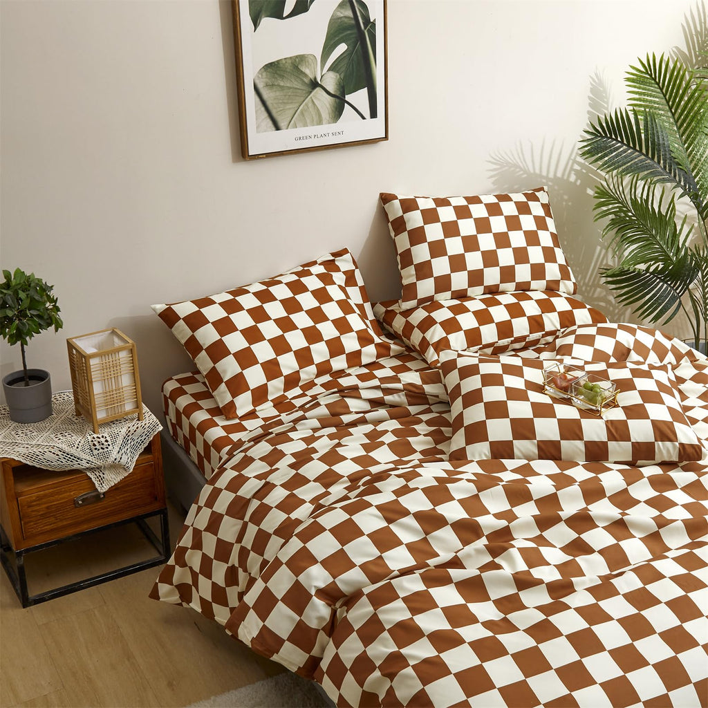 Brown and White Plaid Comforter Set Cream Brown Checker Bedding Comforter Rust Brown Abstract Buffalo Blanket