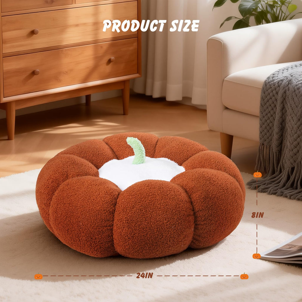 24" Pumpkin Floor Cushion, Large Plush Round Pillow Seat