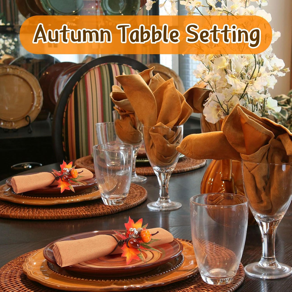 Napkin Rings Maple Leaf Berry Pumpkin Holders,Vivid Style - Set of 8
