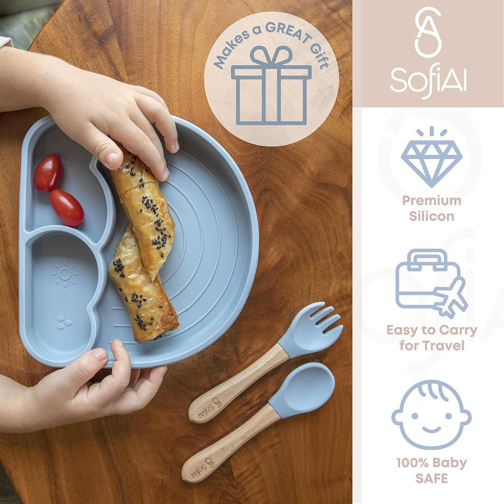 BPA-Free Non-Toxic Silicone Baby Feeding Set - Suction Plate, Bowl, Bib & Cup - Piece Baby Led Weaning Set