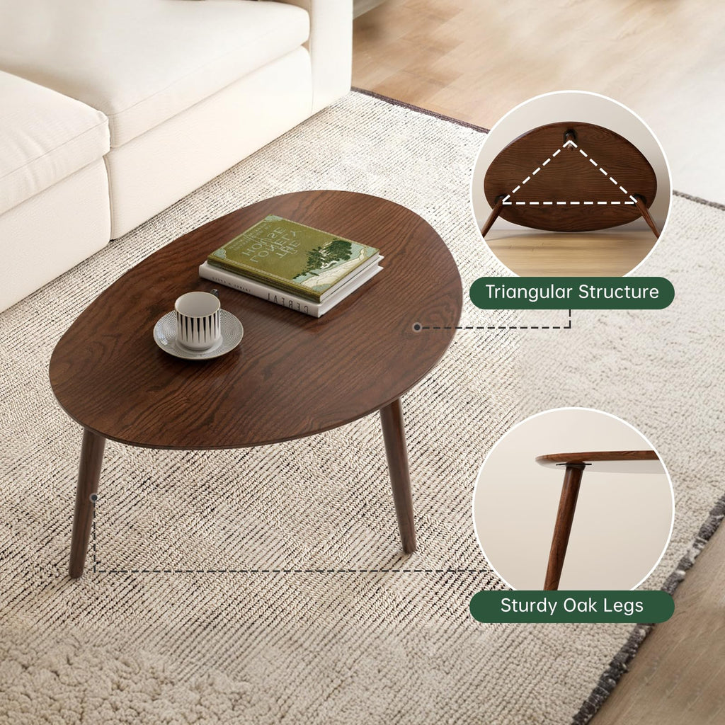 Small Oval Coffee Table, 19.7'' Small Mid Century Modern End Table, 100% Solid Oak Wood Side Table, Minimalist