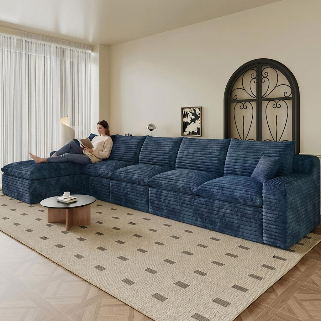 165.5" Cloud Boneless Sectional Couches with Chaise, Blue