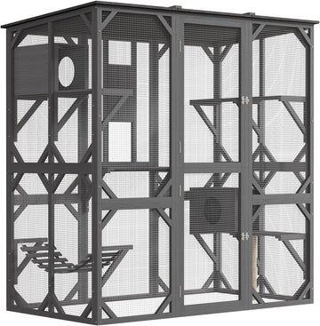 70'' Outdoor Cat Enclosure, Walk-in Catio with 4 Jumping Platforms & 2 Napping Houses, Swing Hammock, Cat House Indoor