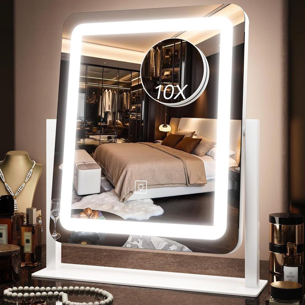 15" x13" Vanity Mirror with Lights, LED Makeup Mirror with Lights,10X Magnification Vanity Mirror with 360°Rotation, 3