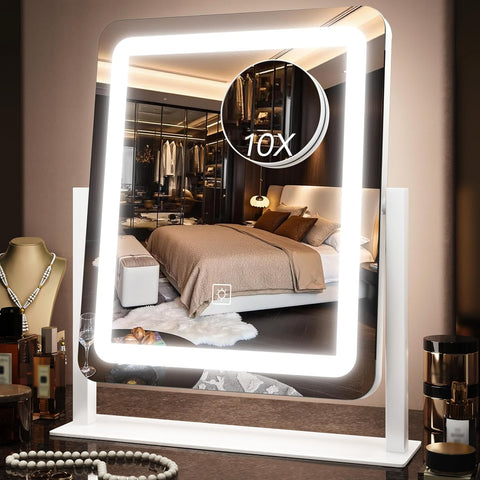 15" x13" Vanity Mirror with Lights, LED Makeup Mirror with Lights,10X Magnification Vanity Mirror with 360°Rotation, 3
