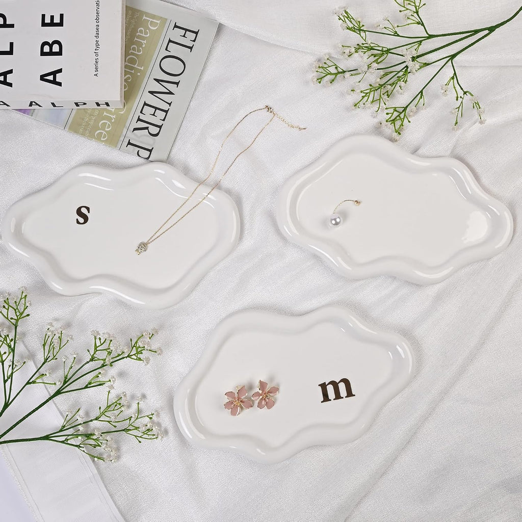 Ceramic Jewelry Large Decorative Cloud Tray, Trinket Dish (White)