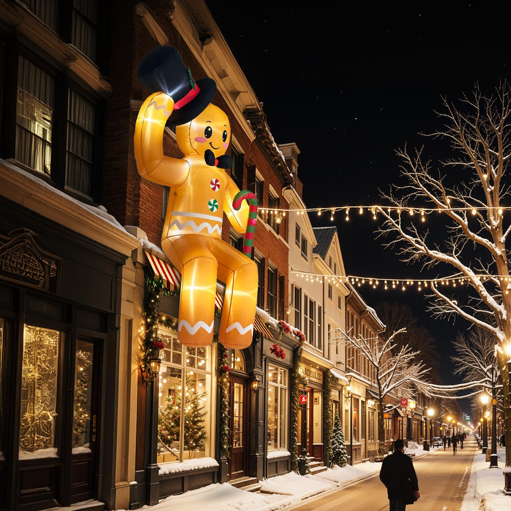 10FT Climbing Gingerbread Inflatable, Christmas Outdoor Decor with LED