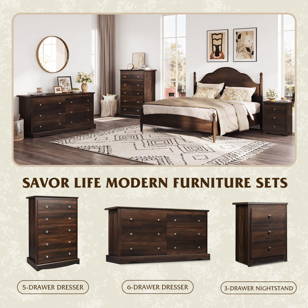59", Wooden 6 Drawer with Exclusive Anti-Tip Structure, Large Modern Chest of Drawers, Closet, Home Furniture, TV
