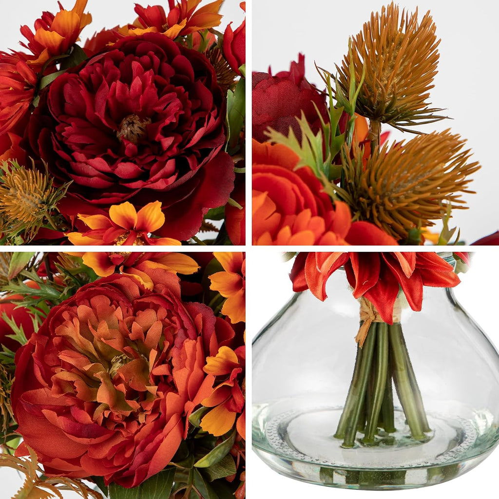 Fake Peony Flowers in Vase Fall Table Centerpiece Faux Floral Arrangement in Vase Autumn Artificial Flowres