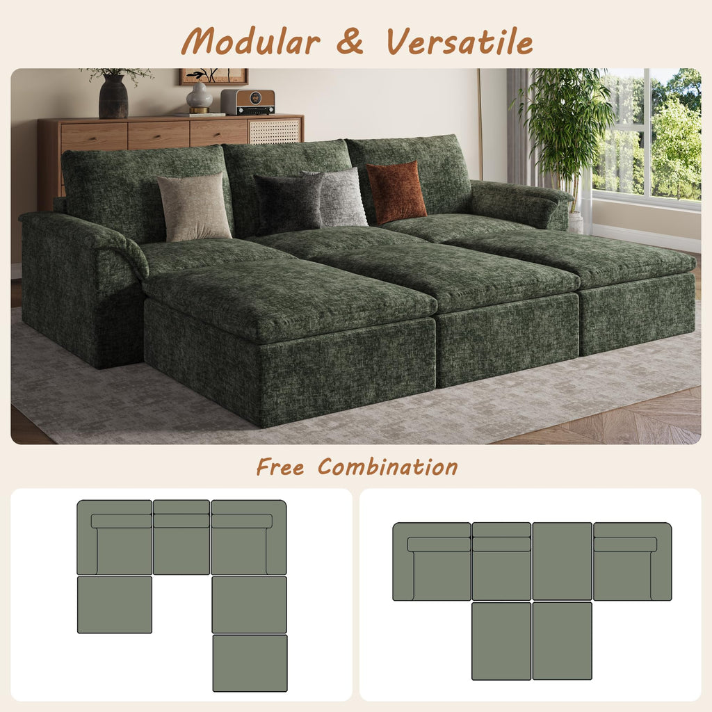 Boneless Sectional Couch, Cloud Sofa Bed, Green