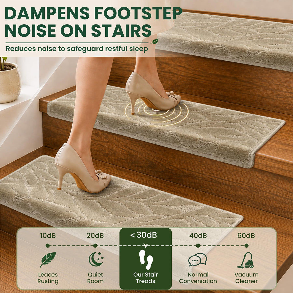 Bullnose Stair Treads for Wooden Steps, Indoor, 7Pcs, Beige
