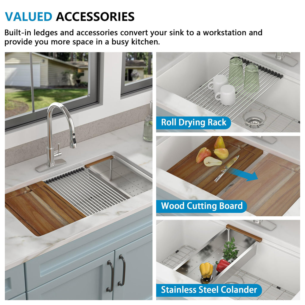 33"x19" White Granite Composite Kitchen Sink Ledge Workstation