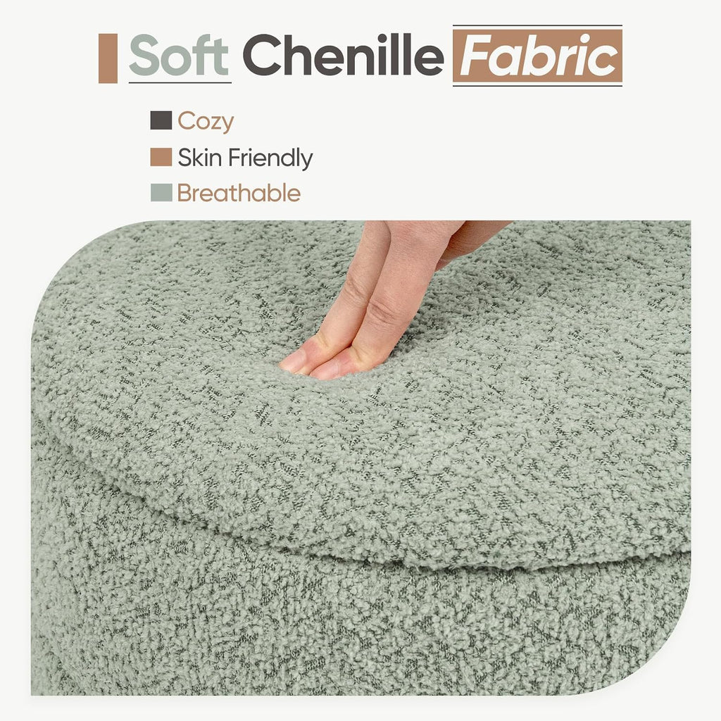 Round Storage Ottoman with Reversible Tray Lid, Folding Chenille Fabric Footrest with Hidden Storage, 15.4" Footstool