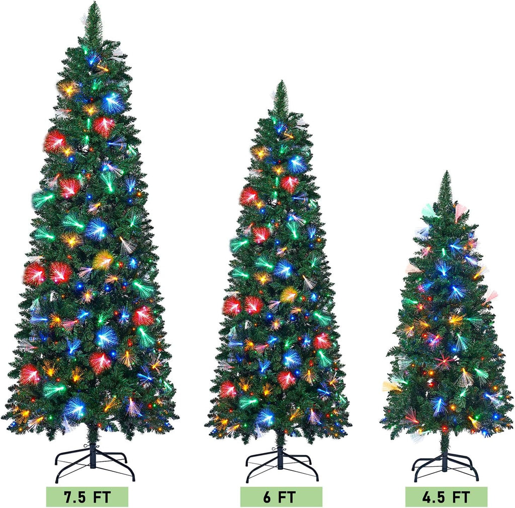 Pre-Lit Pencil Christmas Tree with Fiber Optic, 300LED Lights