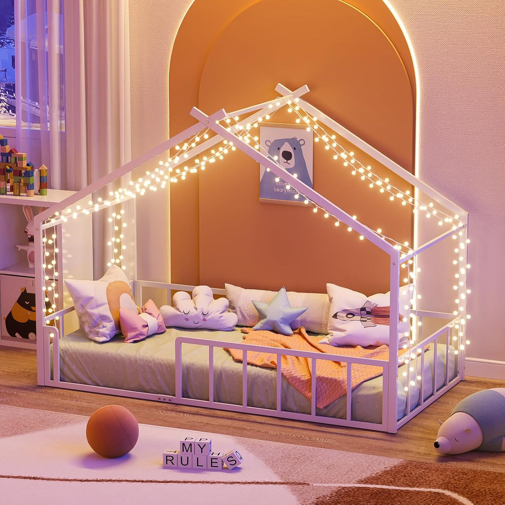 House Shape Bed Frame Montessori House Bed with High Rails