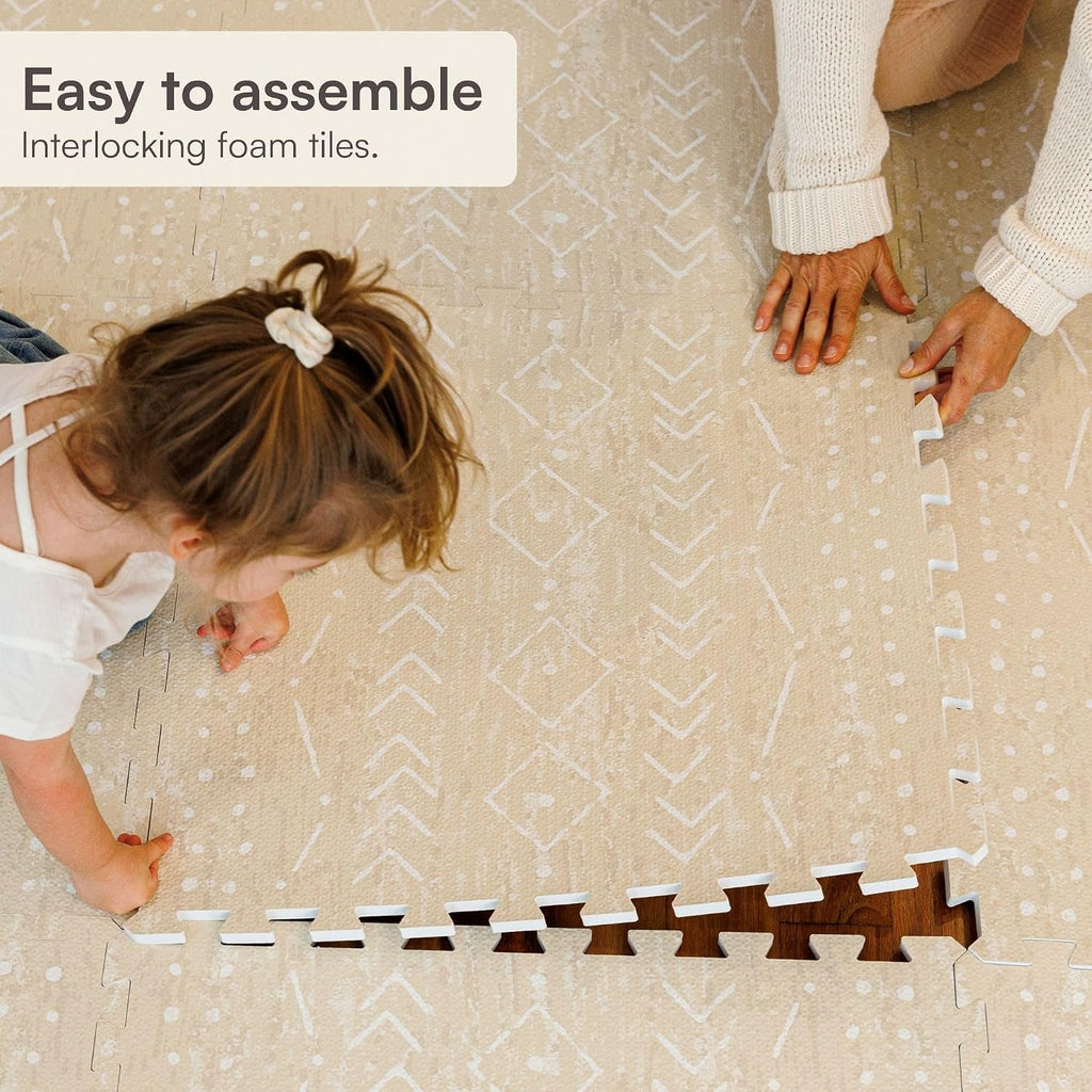 Play Mat for Floor - 6x8ft Beige | Soft Non Toxic Premium EVA Foam Tiles for Tummy Time, Crawling & Playroom